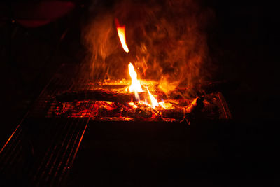 Close-up of fire in the dark