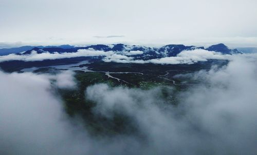 Scenic view of mountains against sky during winter