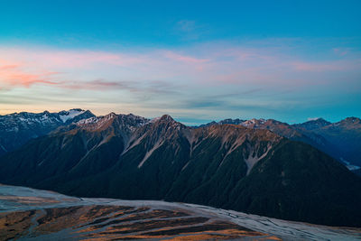 Scenic view of snow covered mountain against sky