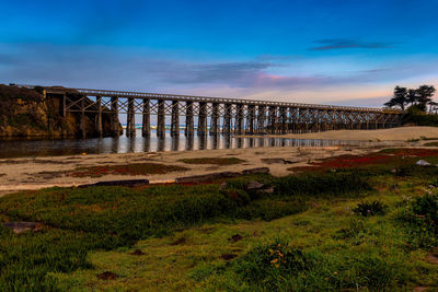 Bridge over land against blue sky