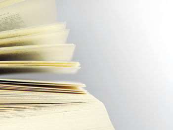 Close-up of stack of books on table