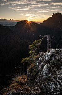 Scenic view of mountain against sky during sunset