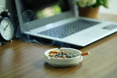High angle view of laptop on table