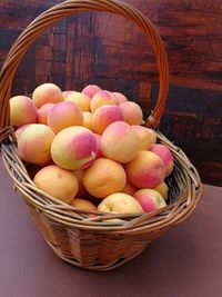 Close-up of apples in wicker basket