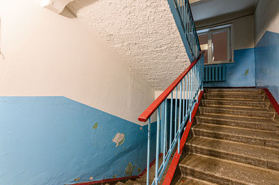 High angle view of staircase leading towards building