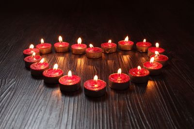 Close-up of candles on wooden table