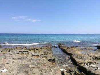 Scenic view of sea against blue sky