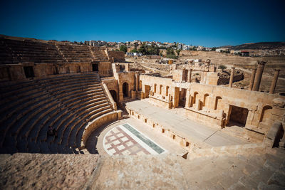 High angle view of ruins against clear sky