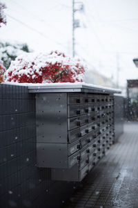 Close-up of snow on brick wall