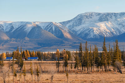 Scenic view of snowcapped mountains against sky