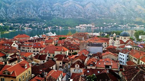 High angle view of buildings in city