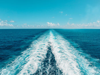 Scenic view of sea against blue sky