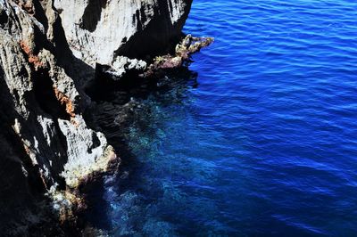 High angle view of rock formation in sea