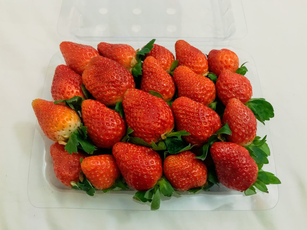 HIGH ANGLE VIEW OF STRAWBERRIES IN PLATE