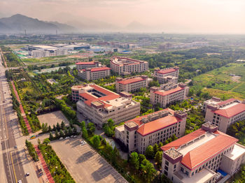 High angle view of townscape against sky