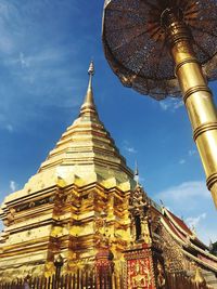 Low angle view of temple building against sky