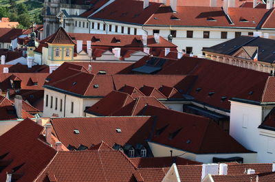 High angle view of buildings in town