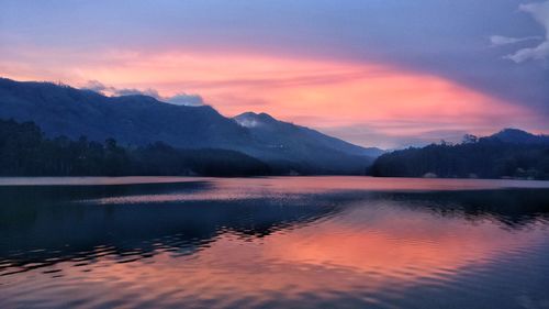 Scenic view of lake against sky during sunset