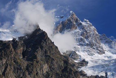 Panoramic view of snowcapped mountains against sky