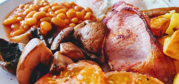 High angle view of breakfast served in plate