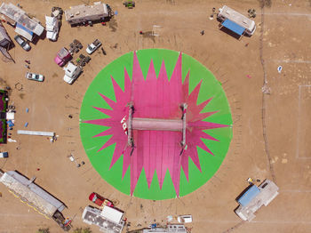 High angle view of multi colored clock in city