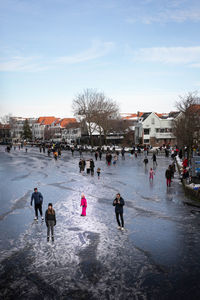 Group of people in city at winter