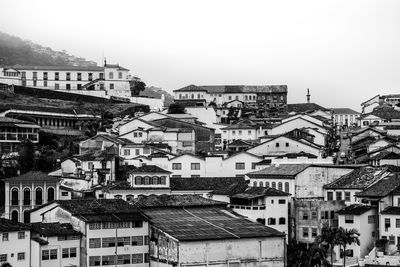 High angle view of townscape against clear sky