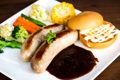 High angle view of meal served in plate
