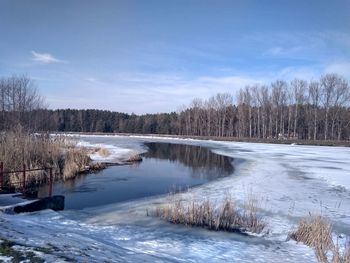 Scenic view of frozen lake against sky during winter