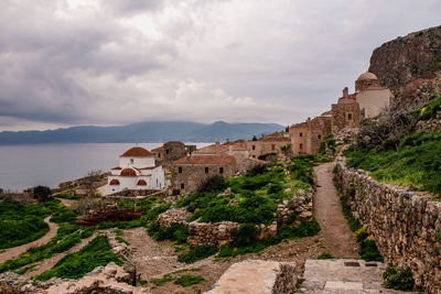 Panoramic view of old buildings against sky