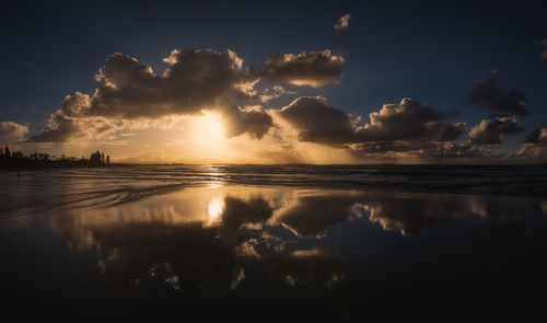 Panoramic view of sea against sky during sunset