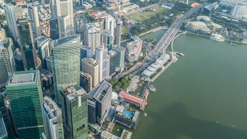 High angle view of buildings in city