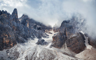 Panoramic view of mountains against sky during winter