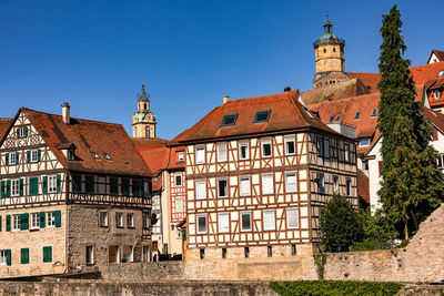 The historic old town of schwäbisch hall consists of large number of towers and half-timbered houses