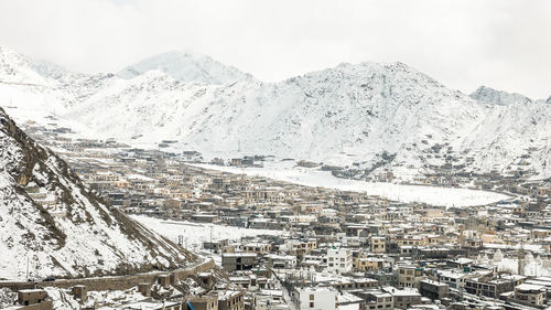 High angle view of townscape against sky during winter