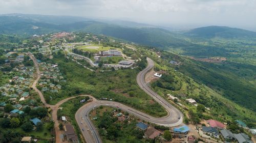 High angle view of city against sky