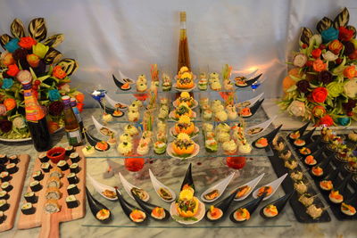 High angle view of various vegetables on display at shop