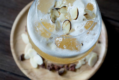 High angle view of drink on table