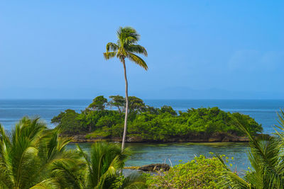 Scenic view of sea against clear blue sky