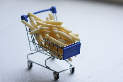 Close-up of food on table against white background