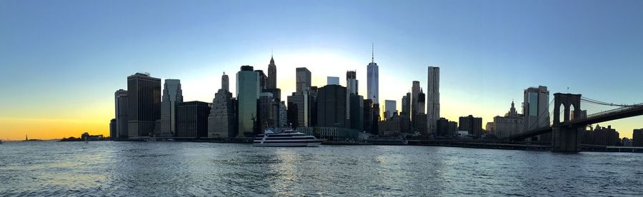 Panoramic view of buildings against sky during sunset