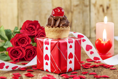Close-up of birthday cake on table