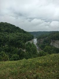 Scenic view of landscape against cloudy sky