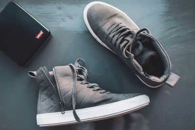 High angle view of shoes on table