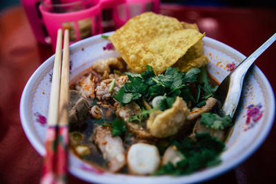 Close-up of meal served in plate