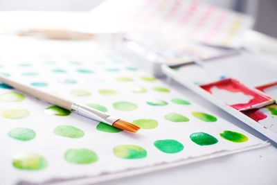 High angle view of multi colored pencils on table