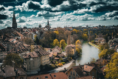 High angle view of townscape against sky