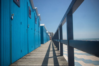 Blue beach cabins by the atlantic ocean in vendee in france