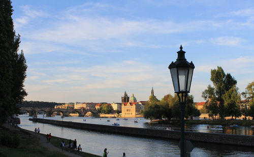 View of river with city in background