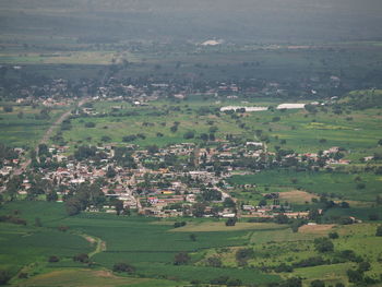 High angle view of townscape against sky